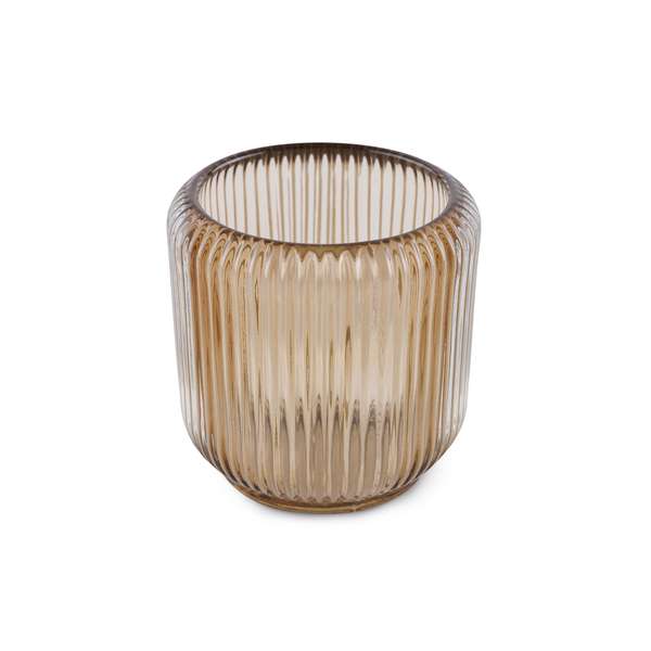 Arthur Glass Tealight Ribbed Candle Holder Dia8.5x8.5cm- Amber | Pan Home  Furnishings